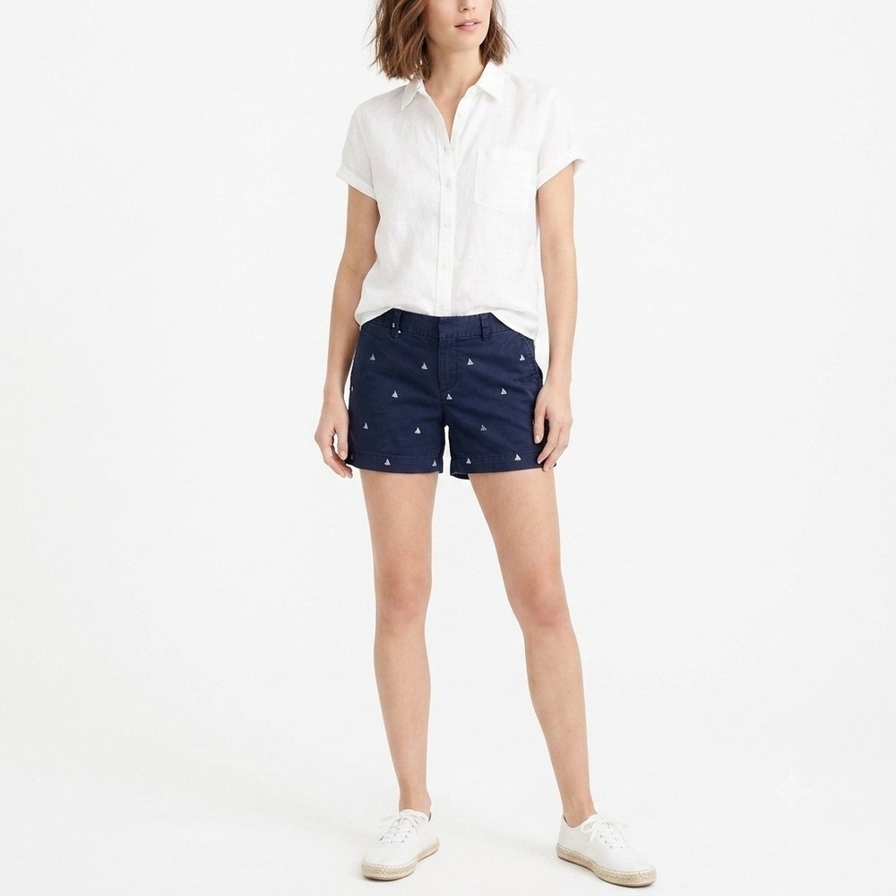 Tommy‎ Hilfiger Chino Shorts Womens 8 Navy Blue Sailboat Embroidered Nautical